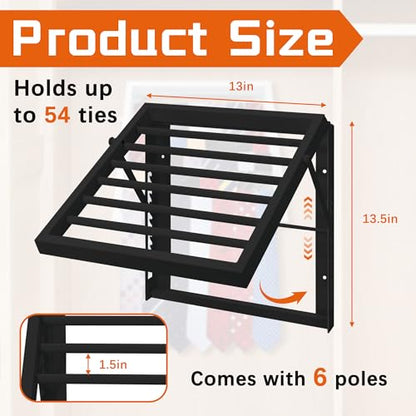 Tie Rack Wall Mounted, Adjustable Angle Tie Organizer for 60 Ties & Scarves | Holds up to 60 Ties, 10 Angle Slots, Wall-Mounted Easy Installation, Long-Lasting Design