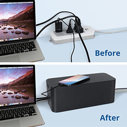 ZhiYo 2 Pack Cable Management Box, Medium & XL, Power Strip Organizer Black | Hidden Rear Cable Routing, Durable ABS Construction, Fits Power Strips Up to 13.4", Ideal for Desks, TV Areas & Floor Corners