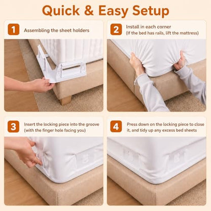 Bed Sheet Holders for Corners, 4 Pack Fabric-Friendly Fitted Sheet Clips, Upgraded Lock Design Heavy Duty Non-Slip Fasteners, Keep Sheets Taut Firmly, Universal Fit for All Mattress Sizes