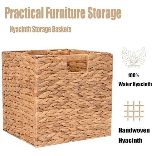 12x12x12 Inch Wicker Storage Basket Set of 2 Foldable Hyacinth Storage Box | Handmade Woven Basket for Closet,Shelf Organization & Decor - Natural