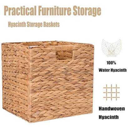 12x12x12 Inch Wicker Storage Basket Set of 2 Foldable Hyacinth Storage Box | Handmade Woven Basket for Closet,Shelf Organization & Decor - Natural