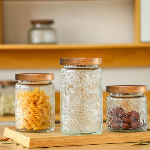 Glass Storage Containers With Lids, Glass Jars With Lids, 32oz, Set Of 3