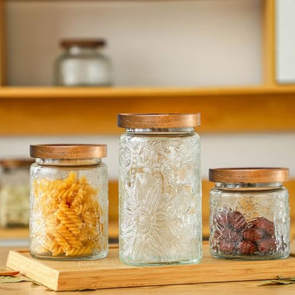 Glass Storage Containers With Lids, Glass Jars With Lids, 32oz, Set Of 3