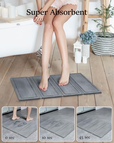 Foldable Diatomaceous Earth Bath Mat, Quick-Dry Stone Bathroom Mat, 60cm x39cm x0.9cm No Slip Absorbent Mat for Bathrooms, Households, and Kitchens