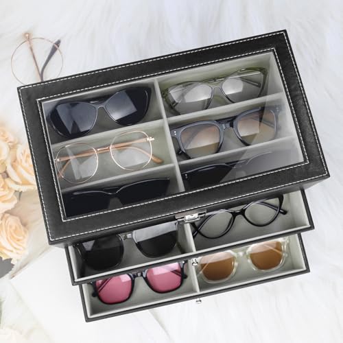 Sunglasses Organizer 18/20 Slots, Multiple Pairs Glasses Storage Case Leather Eyeglasses Display Box for Women Men