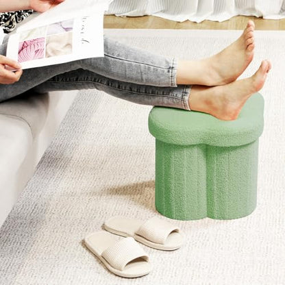 B FSOBEIIALEO Storage Ottoman Cube, Flowers Shaped Ottomans with Storage Foot Stool Footrest for Lving Room, Boucle Ottoman Seat for Dorm Room,Faux Teddy Fur, Green 12.6"x12.6"x12.6"