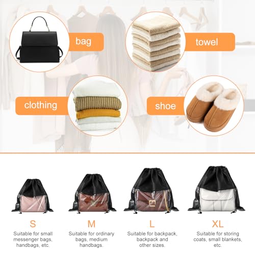 12 Pcs Dustproof Drawstring Bags Purse Dust Storage Bags for Handbags Covers Non Woven Fabric Cloth Pouch String Packing Organizer Shoe Pouch (Assorted Sizes, Black)