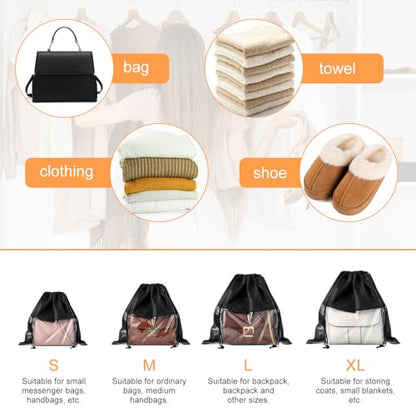 12 Pcs Dustproof Drawstring Bags Purse Dust Storage Bags for Handbags Covers Non Woven Fabric Cloth Pouch String Packing Organizer Shoe Pouch (Assorted Sizes, Black)