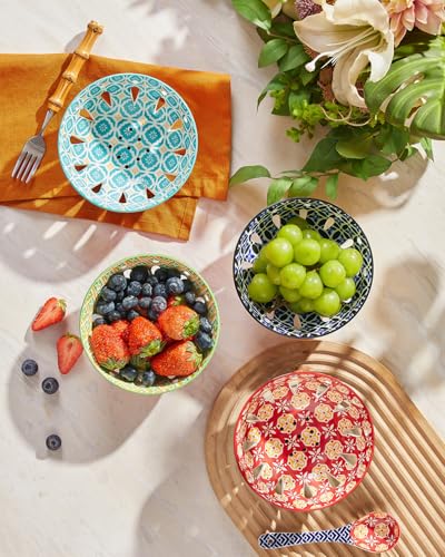 Ceramic Berry Basket, 6" Colorful Fruit Bowl, Round Berry Colander, Cute Small Container for Strawberry, Fruit Basket for Kitchen Counter, Set of 4