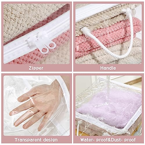 10-Pack Clear Zippered Storage Bags with Handles, Two-Way Zipper Foldable Closet Organizer, Bed Sheet Organizer, Plastic Storage Bin for Clothes, Towels