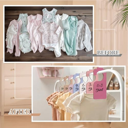 Patelai 14 Pcs Blank Wooden Clothing Rack Divider with Marker Pen Closet Blank Organizers Hanger Separators Hanging Closet Divider for Home Nursery Clothes(Macaron Color,Tab Top)