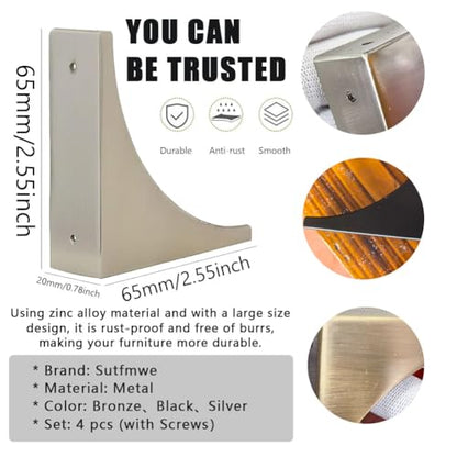 Corner Guards, Metal Corner Protectors for Furniture, Vintage Decorative Corner Guards for Box Table Doors Wood Furniture Edge Cover Safety Guard Pack of 4 Brushed Silver Finish Corner