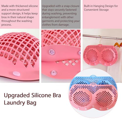 2 Pack Silicone Bra Washing Bags for Laundry – Fits 32A–36D Bras, Bra Protector for Washing Machine & Dryer, Lingerie Bag for Delicates, Includes 2 Mesh Laundry Bags