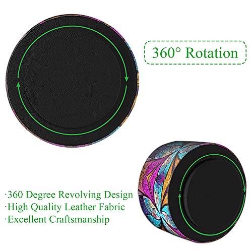 Round Leather Art Supply Organizer,Remote Control Holder,360 Degree Rotating,Multi-Functional Pencil Holder,4 Compartments Desktop Stationary Organizer(1-Fractal Flower) | Round
