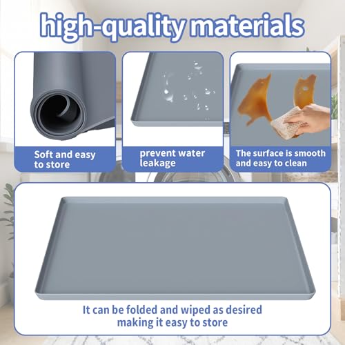 27x27 Inch Foldable Silicone Washing Machine Drain Pan Grey | 0.78 Inch Raised Lip, Waterproof Leak Proof, Non Slip Drain Tray, For Washer, Dryer, Fridge, Dishwasher