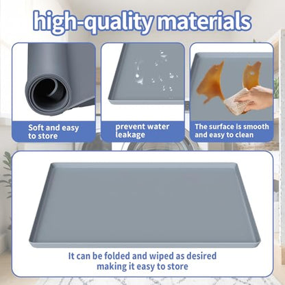 27x27 Inch Foldable Silicone Washing Machine Drain Pan Grey | 0.78 Inch Raised Lip, Waterproof Leak Proof, Non Slip Drain Tray, For Washer, Dryer, Fridge, Dishwasher