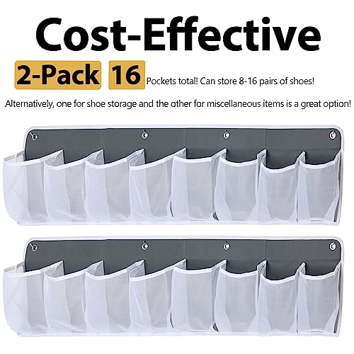 RV Shoe Storage for Bedside - 16 Extra Large Pocket Entryway Shoes Rack | Wall Mounted Bed Hanging Pocket Organizer, Bedside Caddy for Shoes and Tool Accessories, RV & Camper Essentials 2 Pack
