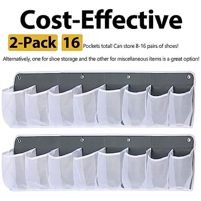 RV Shoe Storage for Bedside - 16 Extra Large Pocket Entryway Shoes Rack | Wall Mounted Bed Hanging Pocket Organizer, Bedside Caddy for Shoes and Tool Accessories, RV & Camper Essentials 2 Pack