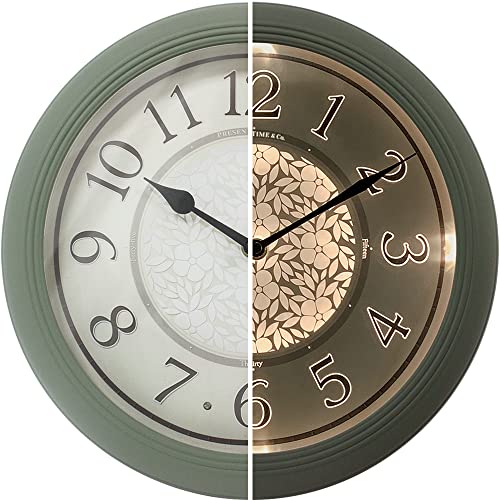 12.6" Illuminated Farmhouse Wall Clock | Silent Battery-Operated Night Light Wall Clock, Smart LED Sensor, Living Room, Kitchen, Bath, Sage Green