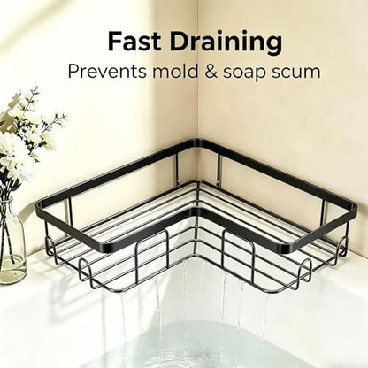 Shower Caddy 2 Pack, No Drilling Adhesive Bathroom Organizer Shelf Rack, Corner Shower Shelf with Hooks for Home Decor & Storage