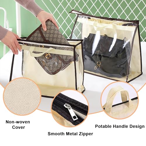 9Pack Dust Bags for Handbags,3 Sizes Clear Purse Storage Organizer | Transparent Handbag Storage,Purse Protector Storage Bag,Purse Cover Hanging Closet Organizer with Zipper Handles