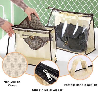 9Pack Dust Bags for Handbags,3 Sizes Clear Purse Storage Organizer | Transparent Handbag Storage,Purse Protector Storage Bag,Purse Cover Hanging Closet Organizer with Zipper Handles