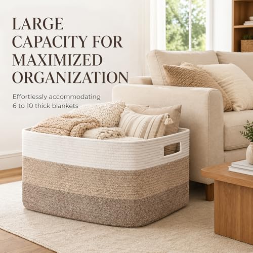 OIAHOMY Large Blanket Basket, 22”x17”x12” Laundry Baskets, Nursery Blanket Storage Living Room, Toy Storage With Handle, Rectangle Woven Baskets-Gradient Yellow