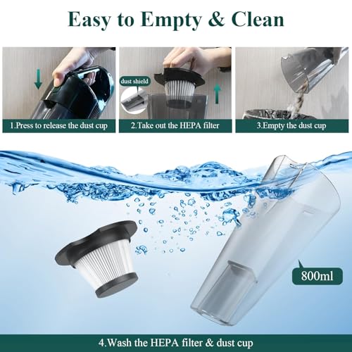 Minthouz Cordless Handheld Vacuum, 9700Pa Suction, LED Light, Charging Base | Strong Suction Car Vacuum Cleaner, Multi-Function Accessories, High-Efficiency Filter, for Home, Car, Pet, Office