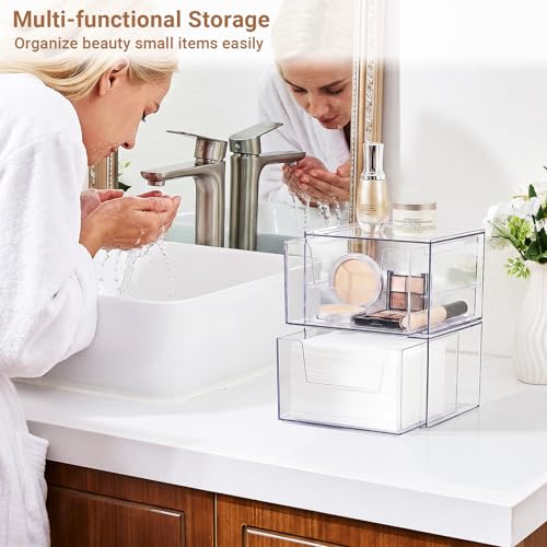 Disposable Face Towel Box with Drawer & U‑Shaped Opening – Clear Acrylic Dustproof Storage for XL Clean Skin Club, Holds 50+, for Bathroom & Vanity 1Pcs