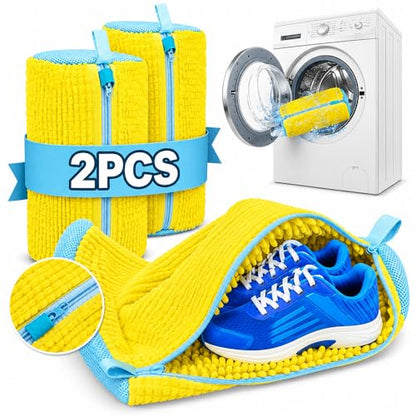 Shoe Washing Machine Bag 2pc Laundry Shoe Bag Reusable Shoe Cleaning Bags for Sneakers 360° for Washer and Dryer Deep Cleaning Machine for All Shoes Types With Self-locking Zipper