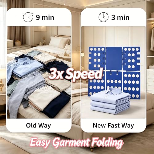 Shirt Folding Board, Shirt Folder - Folds Hoodies, Jeans & Shirts, Blue | Quick garment folding, heavy duty for thick clothes, for adults & kids, compact foldable design, no assembly required