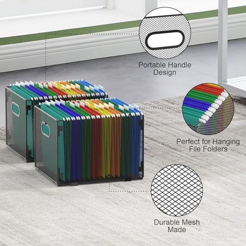 samstar 2 Pack Hanging File Organizer, Mesh File Folder Box Filing Box File Cabinet Organizer Storage Boxes, Letter Size