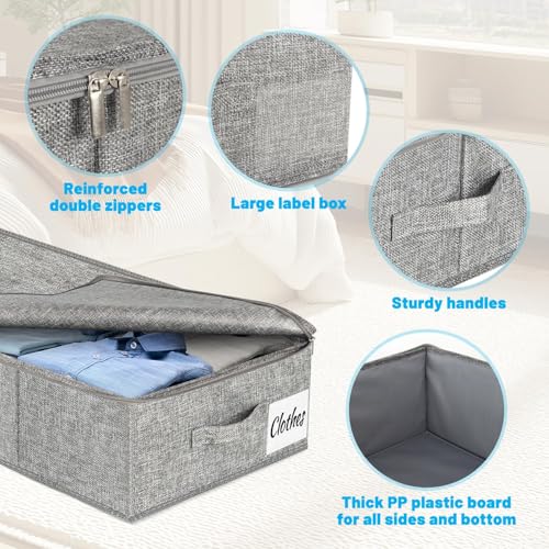 Under Bed Storage Container Bins 2 Pack, Low Profile Foldable Underbed Clothes Storage Organizer W/ Ultra Thick Fabric and Sturdy Bottom/Sides, Dual Zipper Storage Box for Dorm and Home 30x16x6.7"