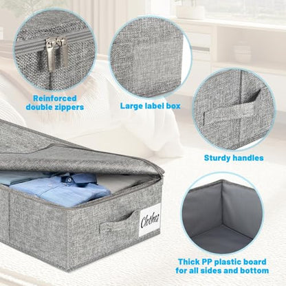 Under Bed Storage Container Bins 2 Pack, Low Profile Foldable Underbed Clothes Storage Organizer W/ Ultra Thick Fabric and Sturdy Bottom/Sides, Dual Zipper Storage Box for Dorm and Home 30x16x6.7"
