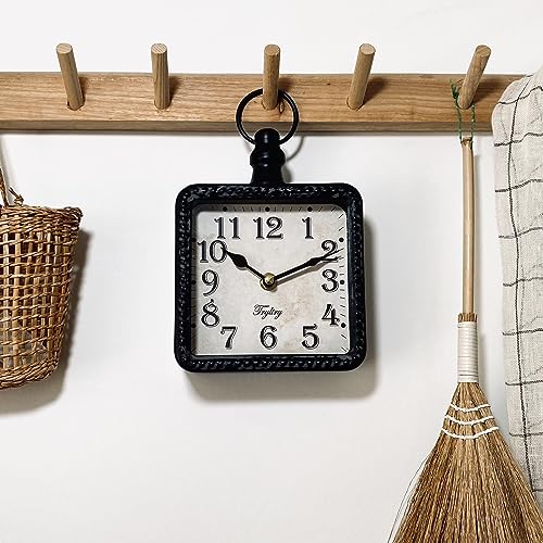 Retro Rectangle Metal Silent Small Wall Clock Black Rectangle | Battery Operated Vintage Decor Wall Clocks, Antique Old Design Style, for Farmhouse,Kitchen,Bedroom,Bathroom Rectangle