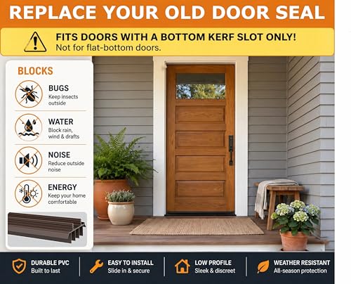 [2 Pack] 36 Inch Exterior Door Sweep with Vinyl Fins – Under Door Weather Stripping Seal for Exterior Doors with Kerf Track | Bottom Door Seal Strip | Draft Stopper & Rodent Proof (Brown)