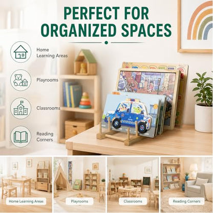 2 Pack Wooden Puzzle Rack, Puzzle Storage Organizer with 5 Sections | Tabletop Book Holder & Art Print Display Stand, Wooden Organizer for Craft Shows, Home, Kitchen Cabinet Storage