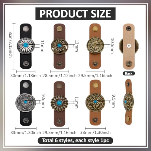 PH PandaHall 6 Styles Leather Scarf Ring Clasp Clips Flower Scarf Ring 3 Inch Long Vintage Neckerchief Slide Decorative Bandanas Clip for Women Clothing Neckerchief Wrap Shawl Holder Accessories
