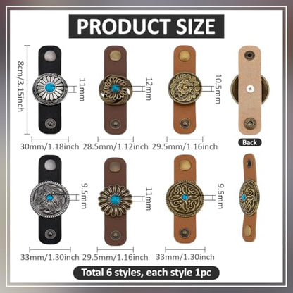 PH PandaHall 6 Styles Leather Scarf Ring Clasp Clips Flower Scarf Ring 3 Inch Long Vintage Neckerchief Slide Decorative Bandanas Clip for Women Clothing Neckerchief Wrap Shawl Holder Accessories