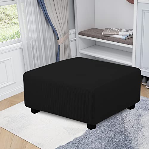 Easy-Going Stretch Square Ottoman Cover 40x40x15 inch Black | Folding Storage Footstool cover Furniture Protector Soft Rectangle slipcover with Elastic Bottom