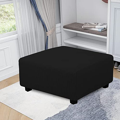 Easy-Going Stretch Square Ottoman Cover 40x40x15 inch Black | Folding Storage Footstool cover Furniture Protector Soft Rectangle slipcover with Elastic Bottom