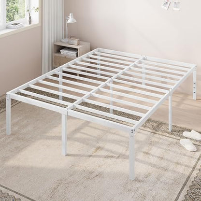 Allewie Full Size Bed Frame, 18 Inch Metal Platform Beds with Storage Space, No Box Spring Needed and Easy Assembly, White