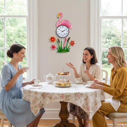 Outdoor Clock with Thermometer & Humidity | Silent None-Ticking, Outdoor Wall Clock Waterproof, Outside Clock for Patio, Living Room, Kitchen, Pink Flamingo