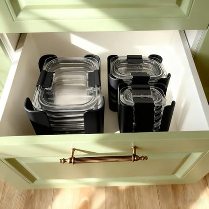 Lid Organizer for Rubbermaid Brilliances,Fits 4.7 & 3.2 Cup,1.3 Cup,0.5 Cup | Food Storage Container Lid Organizer for Rubbermaid Brilliances,Lid Organizer for Kitchen Cabinet - Holds 24 Lids (Black)