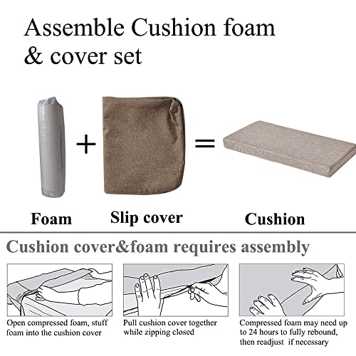 Piano Bench Cushion 32x12 Inch for Indoor with Non Slip Bottom,Light Brown | Bench seat pad with high density foam, removable cover and tie for picnic,kitchen,dining,window,entry way and shoe storage