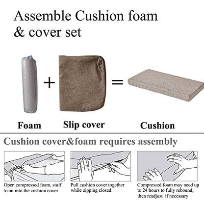 Piano Bench Cushion 32x12 Inch for Indoor with Non Slip Bottom,Light Brown | Bench seat pad with high density foam, removable cover and tie for picnic,kitchen,dining,window,entry way and shoe storage