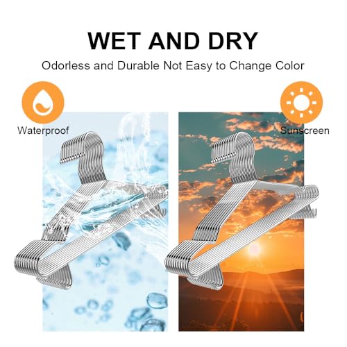 Koja Stainless Steel Clothes Hangers 10-Pack - Heavy Duty Non-Slip, 16.5" | Round metal design with shoulder notches and built-in hooks for scarves, belts, or ties.