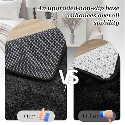 9x12 Area Rug Living Room Bedroom: Fluffy Plush Shag Carpet Black | For Kids Room Playroom Nursery Home Decor,Ultra Soft,Non-Slip Non-Shedding,Fuzzy Plush,Large Indoor Floor Carpet,Easy Clean