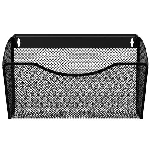 EasyPAG Wall File Organizer, Metal Mesh Hanging File Folder Holder for Letter/A4 Size Folders, Vertical Wall Mount Mail Sorter for Office Paperwork, Classroom, Black