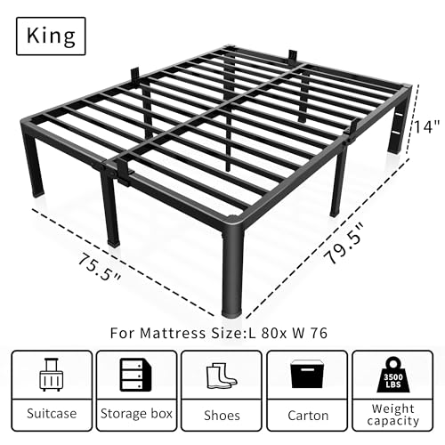 ROIL 14 Inch King Bed Frame with Rounded Corner & 4 Mattress Baffles